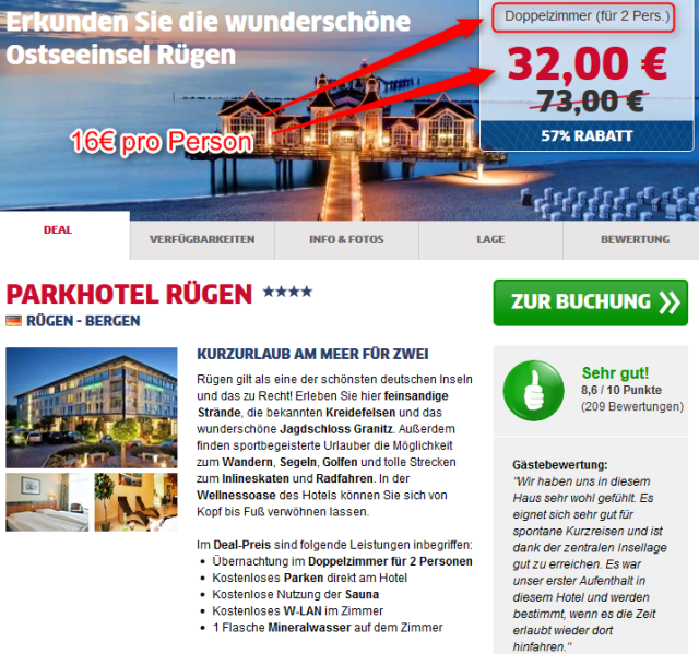 Ruegen Parkhotel Deal HRS Doppelzimmer halber Preis