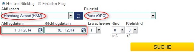 Ryanair-Porto-Sucheinstellung