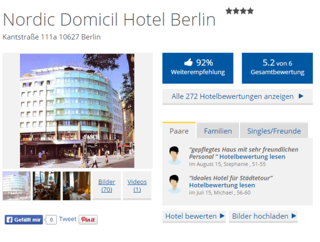 Bewertung Holiday Check Nordic Domicil Hotel Berlin